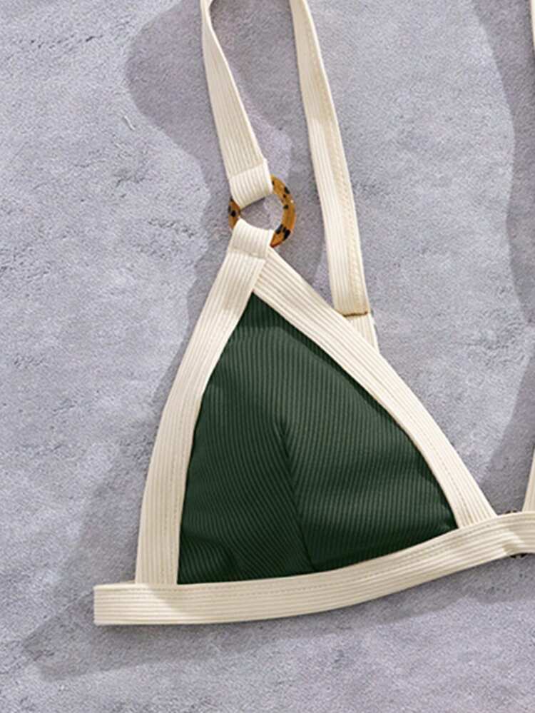 Women's Summer Beach Trim New European And American Style Bikini Set Vacation - Dark Green - View 4