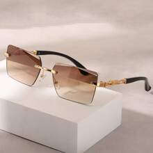 1 Pair Men's Classic Rectangular Rimless Luxury Fashion Eyeglasses, Suitable For Daily Life And Outdoor Travel Accessories Back To School Fashionable Preppy School Look - Gold - View 4