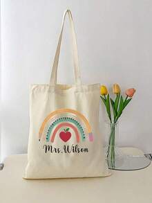 定制教师答谢礼物女士帆布手提包毕业礼物字母印花时尚手提包学校礼物，教师节最佳教师礼物，多功能，多用途，大容量，轻便，功能齐全，实用 - 米色 - 查看 4