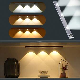 1pc USB Rechargeable LED Light Strip With Motion Sensor - Dimmable, 3 Color Modes For Kitchen, Wardrobe, Cabinet, Bedroom Wireless Lighting - Ideal For Modern Homes With Marble Countertops And White Light Effect, Bedroom Lighting - Elegant Wireless LED Lighting With Indoor Motion Sensor