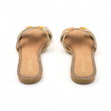 lunryet Women's Glitter Shiny Slide Sandals Slip-On Flat Slippers HONEY-133 - 金色 - 查看 8