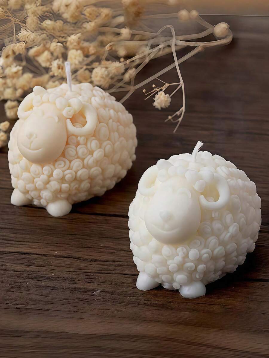 3D可爱卷毛绒绵羊硅胶蜡烛模具,动物装饰工艺品DIY蜡烛、肥皂、粘土、树脂模具,家居装饰 - 白色 - 查看 1
