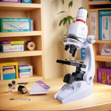 Mikroskop powiększający 1200x, klasyczny biały mikroskop z 3 regulowanymi poziomami powiększenia, edukacyjna zabawka STEM dla dzieci, odpowiednia jako oświecający prezent dla chłopców i dziewcząt