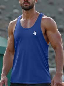 男士轻质速干无袖背心，适合训练和日常穿着 - 寶藍色 - 查看 2