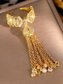 1 peça de anel de noivado com borla banhada a ouro fantasia e zircônia cúbica para mulheres, anel glamoroso para casamento e festa de aniversário, joia para presente