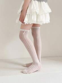 1 Paar Sommer Pastell-farbige Rüschen Socken, feines süßes Schleifen Design, atmungsaktive Mesh-Netz Mückenschutz Beinwärmer Socken für Kinder