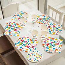 10 件/20 件/50 件/套，生日快乐派对用品套装，一次性纸质生日盘子、餐巾、杯子和彩色装饰物品，时尚派对礼物，圣诞节 - 彩色 - 查看 2