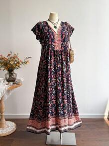 Rusttydustty A Long, Loose, Casual And Vacation Floral Dress With A V-Neck For Womenboho Easter Beach Outfits Hawaii Coachella Music Festival Tropical Vacation