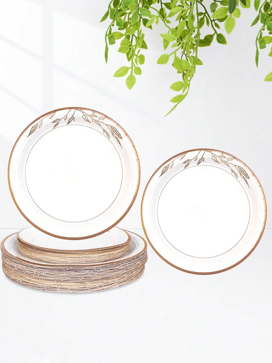 10 pezzi/20 pezzi/50 pezzi Set di stoviglie di carta monouso dorate, piatti da 9' per il pranzo, piatti da 7' per il dessert, stoviglie di carta usa e getta di design moderno e minimalista per addio al nubilato, matrimonio, compleanno, festa, banchetto, anniversario, picnic, Natale, Capodanno, elegante decorazione tavola