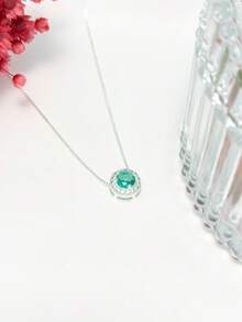 Luxury Necklace For Women, Multicolor Round  Pendant, 925 Silver Plated - Màu xanh Bạc hà - Xem 4