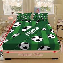 3 Stücke personalisiertes grünes Fußballmuster bedrucktes Bettlaken Set, Tagesdecke Set, Bettwäsche, Queen Quiltset mit 2 Kissenbezügen und 1 Tagesdecke, geeignet für Raumdekor, Schlafzimmerdekoration, Heimdekoration, Dorm Ausstattung, Einzelbett Set, Geburtstagsgeschenk, Geschenk für Familie und Freunde, Halloween Deko, Personalisiertes Weihnachtsgeschenk, Geschenk für Fußballliebhaber