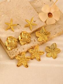 1 Pair Fashionable Unique Elegant Stainless Steel Starfish & Floral Design Stud Earrings For Women, Suitable For Daily Wear, Parties, Gatherings, Gift For Valentine's Day, Mother's Day