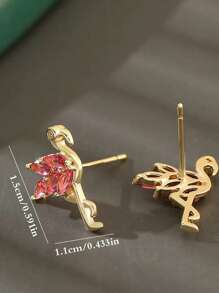 1 Pair Elegant Fashion Copper Inlaid Pink Flamingo Stud Earrings, Cute & Minimalist Animal Gift For Girls, Birthday, Date