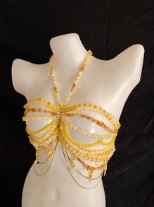 Sexy Lingerie Accessories Body Chain Halloween Costumes Women Sexy Body Chain For Women, Men & Crossdressers – Acrylic, Crystal, Sequins Chest Harness, Hollow-Out Pendant Vest, Hot Girl Bra Accessories For Nightclubs, Parties, Hotels, Carnivals, Couples