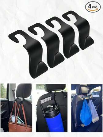 4 ganchos para encosto de banco de carro, suporte para encosto de cabeça de veículo, gancho para bolsa, bolsa de compras, acessórios para carro, itens essenciais para carro, acessórios para interior de carro
