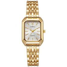 The New Light Luxury Steel Band Ladies' Watch Is A Fashionable And Simple Square Quartz Wristwatch, Suitable For Girls To Wear On A Daily Basis - 金黑 - 查看 10