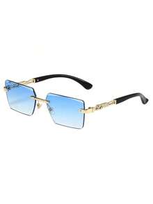 1 Pair Men's Classic Rectangular Rimless Luxury Fashion Eyeglasses, Suitable For Daily Life And Outdoor Travel Accessories Back To School Fashionable Preppy School Look - Gold - View 18