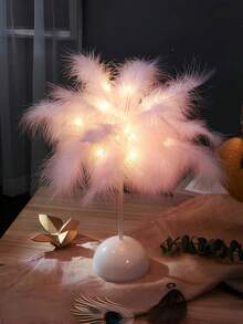 1pc Pink & White Feather Night Light, 40 LED Battery Powered Artificial Feather Lamp, Cute Romantic Ins Style Feather Light, Romantic Cozy Decorative Night Light, Suitable For Girls Bedroom Desk Decoration, Valentine's Day Gift, Birthday Gift, Living Room Tabletop Decoration, Create Romantic Atmosphere Light - Multicolor - View 5