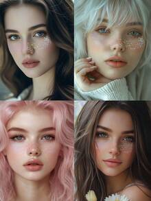 6张彩虹雀斑脸部临时纹身贴纸，全息闪光雀斑贴纸，闪亮雀斑临时纹身，防水，带闪光点，适合角色扮演、音乐节、派对妆容