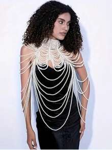 Elegant Handmade Faux Pearl Women's Shawl - Perfect For Weddings And Formal Events, Fashionable Bridal Accessory,Summer,Beach,Festival,Party - White - View 8