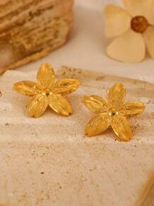1 Pair Fashionable Unique Elegant Stainless Steel Starfish & Floral Design Stud Earrings For Women, Suitable For Daily Wear, Parties, Gatherings, Gift For Valentine's Day, Mother's Day