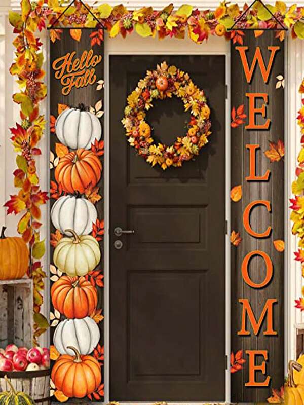 2 件/南瓜枫叶门帘装饰、门廊横幅、秋季横幅、秋季感恩节装饰板、壁挂、乡村风格用品、南瓜门廊装饰适用于家庭办公区域节日装饰。