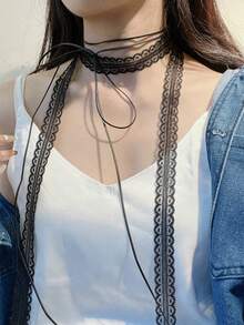 2 件套女士甜美蕾丝丝带叠加项链设计分层锁骨链，百搭细颈链，优雅薄围巾吊坠项链，适合各种场合