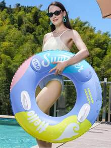 1pc Adult Inflatable Swimming Ring With Handles, Double Air Chambers Backrest, Outdoor Water Floating Armpit Circle