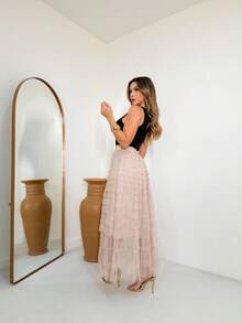 Temperament Knitted Skirt Layered Cake Skirt - Pink Khaki - View 5