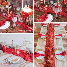 12 Pack Cheesecloth Table Runner 35x72 Inch Boho Gauze Table Runner Rustic Cheese Cloth Long Table Runner Romantic Table Runner For Wedding Bridal Shower Birthday Party Table Decor (Red) - Red - View 6