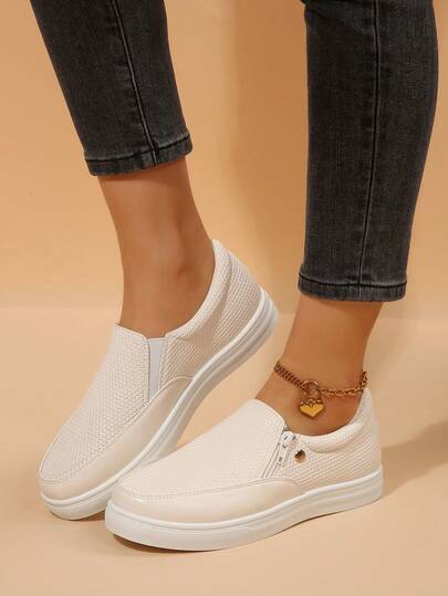 秋冬女士四季透气皮革表面保暖毛绒衬里休闲运动鞋，一脚蹬乐福鞋，适合学生，女士运动鞋