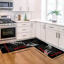 1pc Halloween Skull Pattern Printed Non-Slip Linen Kitchen Rug, Bathroom Mat, Doormat, Home Decor, Halloween Decoration, Halloween Gift, 3D Printed Rectangular, Suitable For Living Room, Bedroom, Hallway, Bathroom, Laundry Room - Polyester Carpet, Indoor & Outdoor Use