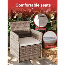 4-Piece Rattan Garden Furniture Set, Black Rattan Table And Chairs With White Cushions - Grey - View 5