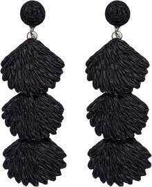 Raffia Dangle Earrings Women - Boho Statement Rattan Drop Jewelry With Design, Lightweight Summer Beach Accessories - Black - View 1