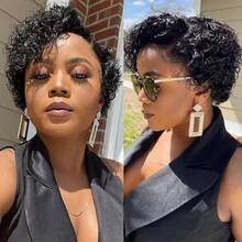 VIOLLY 200 Density Black Yaki Straight Hair 13x4 HD Frontal Lace Weaves Human Blended Hair Wig150 Density 6 Inch Black Short Women Pixie Cut Wigs Pre Plucked Hairline & Pre-Bleached Invisible Knots Suitable For African Women Wig Suitable For Daily Or Holiday Wear - Natural & Black - View 7