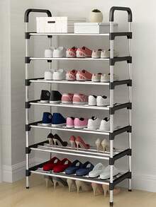 1pc Compact Metal Shoe Rack, Space Saver Shoe Storage Organizer, Minimalist Design, Sturdy, Fashionable, Easy Assembly & Disassembly, Portable, Suitable For Living Room, Bedroom, Entryway, Office, Home, Multi-Tier Storage, Holiday Gift