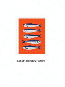 1 Pc Vibrant Orange Fish Wall Art Prints Medieval Retro Wall Decor Mural, Dorm & Home Decoration Painting, Party Wall Art Poster, Best Gift Choice, Frameless Canvas Poster For Bedroom/Living Room/Study/Dorm, Perfect For Vacation Travel & Beach Graduation (Frameless Art Print)