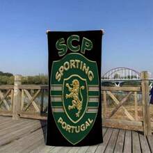 1pc Sporting Clube De Portugal Beach Towel - Lightweight Polyester Blend, Modern Woven Design With Green Lion & Shield Logo, Perfect For Beach & Pool Use, Pool Towel | Modern Woven Design | Fabric