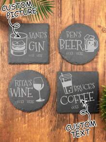 1pc Personalized Stone Coaster, Personalised Your Drink Here, Custom Text And Drink Picture Ornament, Tea Coffee Gin Beer Wine Whisky Laser Engraved Gift, Unique Ideal Gifts For Him, Her, Boyfriend, Girlfriend, Dad, Mom, Family, Friends For Anniversaries, For Valentine's Day, For Mother's Day, For Birthdays, For Holiday Party, For Father's Day, For Graduation, For Weddings, For Halloween, For Couples Gift, Wedding, Christmas
