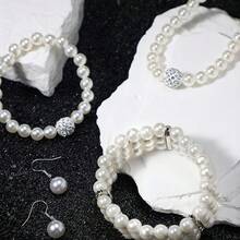 Glenmal Pearl Rhinestone Jewelry Set For Women Pearl Necklace Bracelet Earrings For Wedding Birthday Bridal Shower Tea Party - Elegant Style - 查看 7