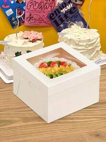 1/6pcs Cake Box With Window And White Lid Disposable Cake Box Cake Container Suitable For Wedding, Birthday, Party, Camping, Celebration, Cake Storage, White Gift Box, Party Supplies, Pastry Packaging Box, Cake Decoration Supplies - White - View 6
