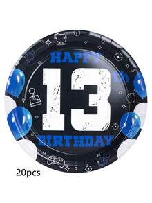 10pcs/20pcs/50pcs Black And Blue13th Birthday Decorations 13th Birthday Paper Plates Birthday Cake Plates Dinner Plates Disposable Official Teenager Blue 13th Birthday Tableware 13th Birthday Party Supplies For Teenager Favors