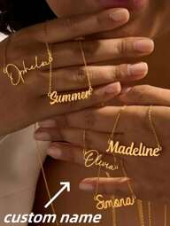 1pc Customizable Multi-Font Gold-Color Handwritten Letter Pendant Necklace - Personalized Stainless Steel Name Necklace, Perfect Gift For Women On Birthday, Graduation, Thanksgiving, Christmas, Gold, Rose Gold, New Year