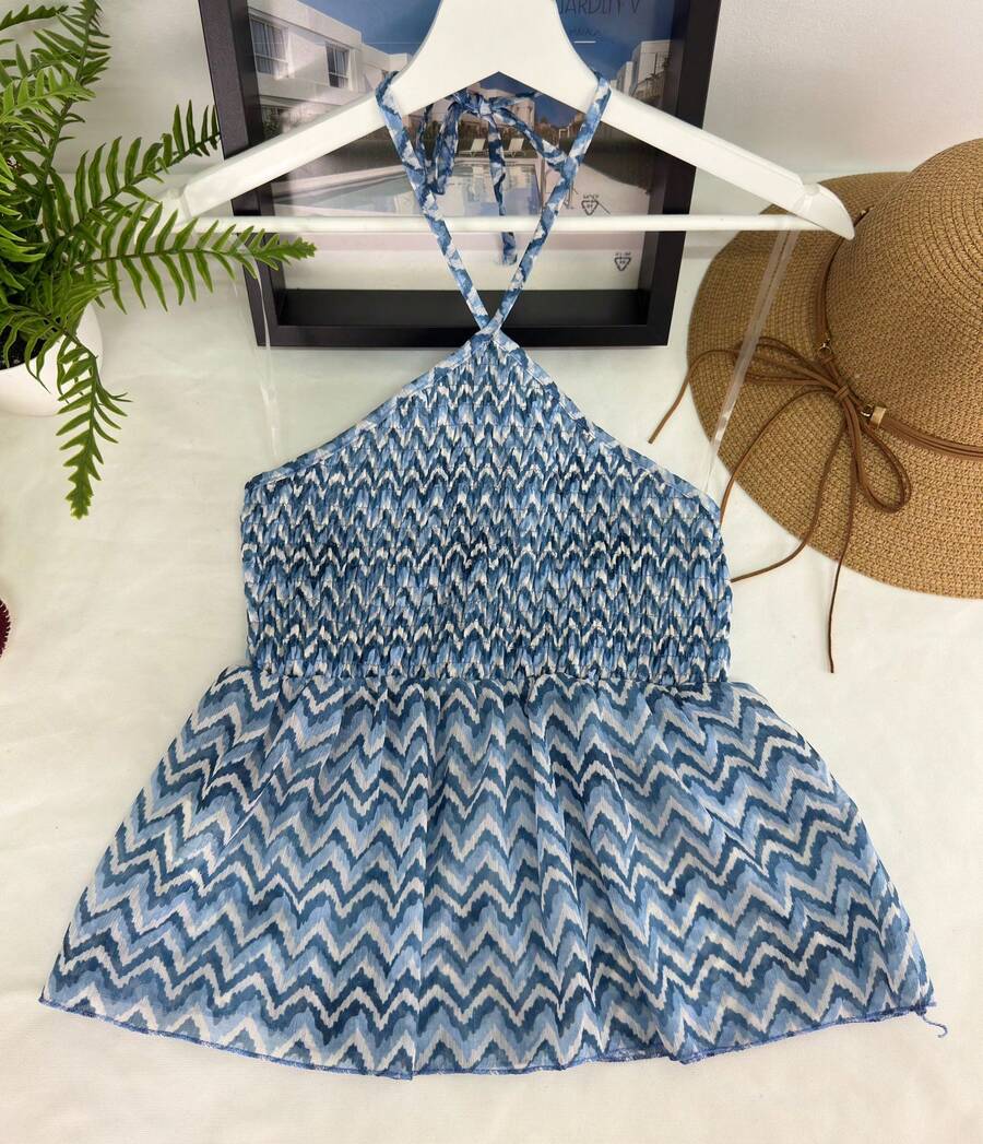 Women's Top With Prints, Casual Daily Wear, For The Summer Beach - 薄荷藍 - 查看 1