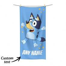 Prosop de plajă albastru cu desene animate cu cățeluș - personalizat cu text personalizat, prosop de înot super absorbant și cu uscare rapidă, culoare pură și decor în stil ultra-simplificat, cadou perfect pentru călătorii de vară, nunți și vacanțe