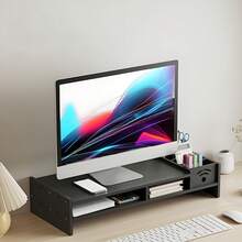 1pc Monitor Riser Stand With Storage Compartments, Ergonomic Neck Support Multi-Slot Display Stand, (Black/White) Pen Slot + Bottom Storage Space, Adjusts Comfortable Viewing Distance And Organizes Office Supplies, Desktop Organizer For Daily Office/Home Office/Workplace - Multicolor - View 11