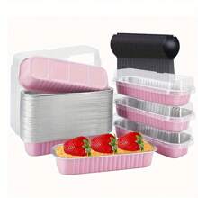 45pcs(15pcs Box + 15pcs Lid + 15pcs Spoon) Rectangular Aluminum Foil Mini Cake Pans With Lids - Stackable, Reusable Baking Trays For Halloween, Christmas, Thanksgiving, Birthdays, Weddings & Parties - Durable, Easy-Clean, Space-Saving Design, Party Food Containers, Modern Kitchenware, Easyclean Material