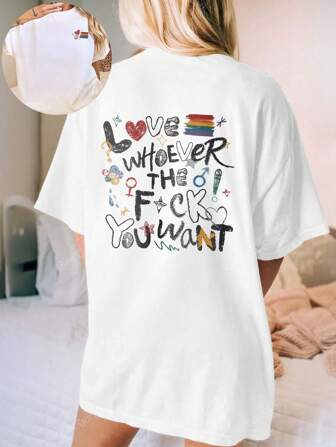 Vrouwen zomer Love Pride maand grafische print ronde hals korte mouwen eenvoudige casual alledaagse T-shirt tops, Gay Pride dames tops, Love Anything You Want dames zomerkleding, mensenrechten zomer tops