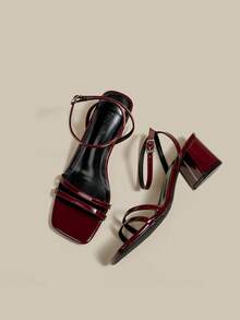 Sandali con tacco alto bordeaux da donna, con lacci incrociati, punta aperta, tacco alto, scarpe estive