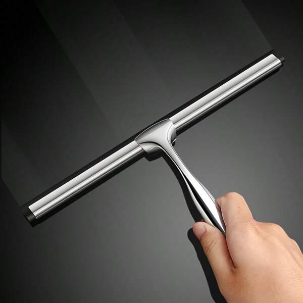 1pc Stainless Steel Glass Scraper, Professional Stainless Steel Glass Scraper With Silicone Blade, Multi-Purpose Cleaning Tool Suitable For Bathroom, Kitchen, Floor, Glass Surfaces, Windows Cleaning
